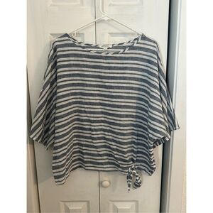 BeachLunchLounge Women's Striped Linen Blend Tie Hem Blouse Gray Size Large